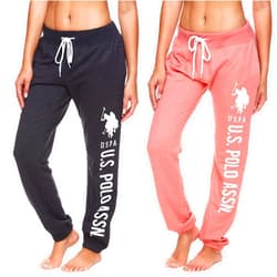 U.S. Polo Assn. Womens 2 Pack Printed French Terry Boyfriend Jogger Sweatpants