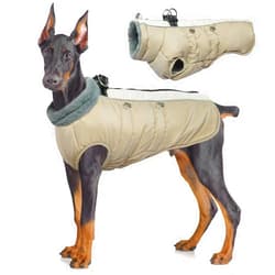 IDOMIK Warm Dog Coat with Built-in Harness,Dog Winter Coat,Dog Cold Weather Coats Zipper,Water-Repellent Dog Jackets Thicken Dog Fleece,Windproof Dog Snow Jacket Snowsuit for Small Medium Large Dogs