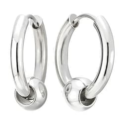 COOLSTEELANDBEYOND Stainless Steel Circle Beads Huggie Hinged Hoop Earrings for Men Women, 2pc