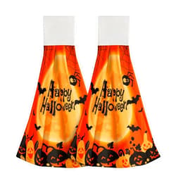 Giwawa Happy Halloween Hanging Kitchen Towels Set of 2 Spooky Pumpkin Bat Hand Tie Towel with Loop Scary Moon Orange Fast Drying Dish Tea Towels for Bathroom Tabletop Home Decor