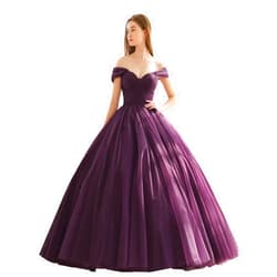 CLcaojun Women's Off Shoulder A Line Ball Gown Long Pleated Heart Neck Evening Dress Elegant Tulle Princess Prom Dresses