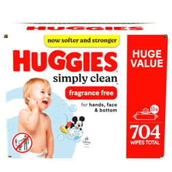 Huggies Simply Clean Fragrance-Free Baby Wipes, Unscented Diaper Wipes, 11 Flip-Top Packs (704 Wipes Total)