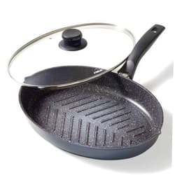 STONELINE XXL Fisch-und Schnitzelpfanne, 35 x 24 cm, mit Glasdeckel, induktionsgeeignet Cookware, 42 x 36 x 11 cm, Black