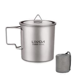 Lixada Titanium Pot, Lightweight Camping Pot Titanium Cup Titanium Backpacking Pot with Portable Foldable Handles for Outdoor Camping Hiking Backpacking