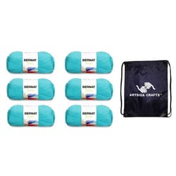 Bernat Satin Solid Aqua 164104-4201 (6-Pack - Same Dye Lot) Worsted Medium #4 Acrylic Yarn for Crocheting and Knitting with Project Bag