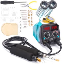 YIHUA 939D-VII Pyrography Tool Wood Burning Pen Kit Station 2-in-1 Solid-Point 200~480°C (with Temp Display)/Wire-Nib 250~750°C with 23 Nibs, 25 Solid Points, 4 Woodpieces