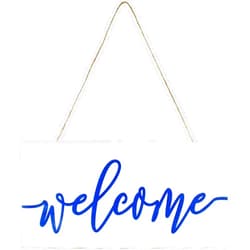 AuldHome Design AuldHome Farmhouse Wooden Welcome Sign, White and Blue Rustic Style Wood Hanging Plaque, 12 x 6 Inches