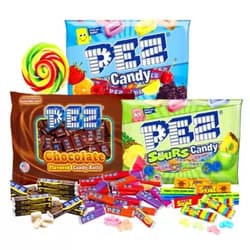 Needzo Bulk Pez Candy Refill Rolls, Includes Variety, Limited Edition Chocolate, and Sour 11 Ounce Bags, with Swirl Lollipop Refrigerator Magnet, 3 Pack