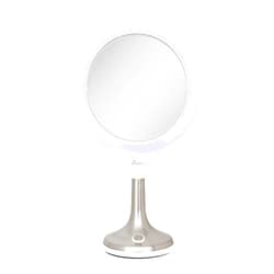 Zadro Solana 9.75 Inch Round LED Ring Light Vanity Counter-Top Mirror, 360 Swivel 7.5 Inch 2 Sided Magnified Glass Mirrors, 6500K 4500K 3200K Smart Dimmer Lamp, Plug in (8X/1X, White/Satin Nickel)