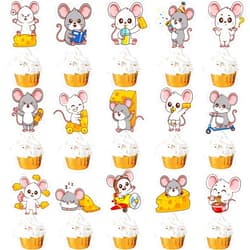 CANDY CHEF Mouse Cupcake Toppers Mouse Birthday Party Decorations 48PCS Cartoon Funny Rat Cake Decorations Mice Cheese Cupcake Picks for Animal Rat Birthday Baby Shower Supplies