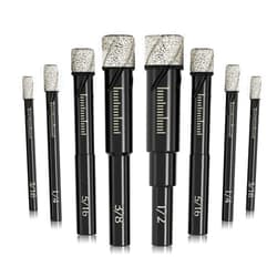 DKIBBITH 8 Pack Diamond Drill Bits Set for Granite Ceramic Marble Tile Stone Glass Hard Materials, Integrated Coolant for Fast Dry Drilling, Size 3/16 1/4 5/16 3/8 1/2 inch Masonry Core Drill Bits, Round Shank