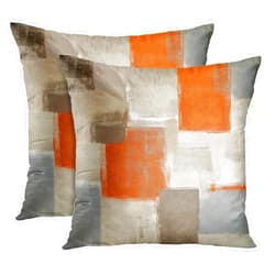 Emvency Set of 2 Orange Beige and Grey Throw Pillow Covers Modern Abstract Painting Decorative Pillow Cases Home Decor Standard Square 18x18 Inches Pillowcases
