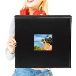 Golden State Art, Magnetic Self-Stick Page Photo Album, Self Adhesive Leather Cover Albums Holds 3X5, 4X6, 5X7, 6X8, 8X10 Photos-12.8 x 13.2 Inch (Leather Black, 40 Pages, With Front Cover Opening) 12.8x13.2 Leather Black