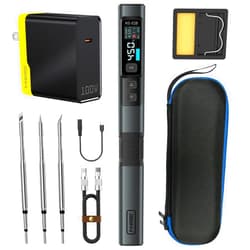 FNIRSI HS-02B 100W Portable Corded Soldering Iron Kit, 2S Fast Heating, 212-842℉, Pre-set 3 Groups Temperature, 3 210 Soldering Tips, Smart Digital Soldering Iron Pen for Electronics Precision Repair