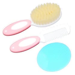 Duruan Baby Hair Brush &Silicone Baby Cradle Cap Brush Set, for Newborns & Toddlers-Natural Soft Goat Bristles-Ideal for Cradle Cap-Perfect Baby Registry Gift (Pink)