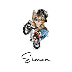 French Edition by Lewis Mani FoR Edition (Author) Simon: Cahier personnalisé avec prénom Simon | Cadeau d'anniversaire pour enfant, garçon, homme, copain ... | Chat à bicyclette | 110 pages lignée, ... pouces (15,24 x 22,86 cm) (French Edition)