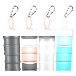 YEXEXINM 4 Pcs Protein Powder Container with Funnels Stand, 4 Stackable Protein Powder Dispenser with 4 Portable Keychain Supplement Container & Dispenser for Workout, Fitness, Travel (4 Color)
