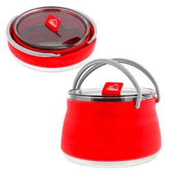 Higher Altitude Collapsible Travel Kettle Pot with Lid - 1L Red Portable Water Boiler Tea Maker for Camping Gas Stove