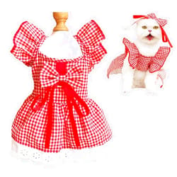 ANIAC Plaid Dog Dress with Leash Ring Girl Dog Clothes for Small Dog Bow Decor Red Cat Dress for Cat only Holiday Puppy Clothes for Chihuahua Yorkie dachshund Pomeranian (Small, Plaid)