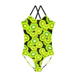 Aflyko Botanic Fruit Girls Halter Swimsuit Kiwi Green Summer One Piece Beach Swimwear 3-10T