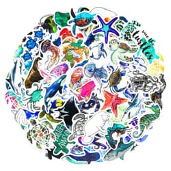 YOKSAS 100PCS Cute Ocean Animals Stickers for Water Bottles Laptops - Waterproof Marine Life Sea Scrapbook Stickers with Sharks, Jellyfish, Sea Turtles, Octopuses