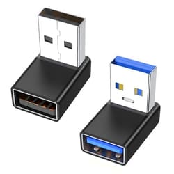 AreMe 90 Degree USB 3.0 Adapter 2 Pack, Up and Down Angle USB A Male to Female Converter Extender for PC, Laptop, USB A Charger, Power Bank and More (Black)