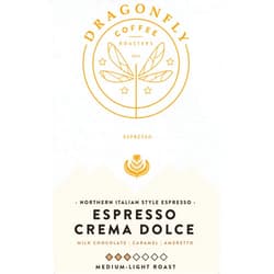 Dragonfly Coffee Roasters Espresso Crema Dolce, Medium Italian Roast, Whole Bean