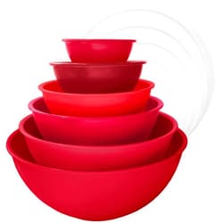 edge Plastic Mixing Bowls 12 Piece Nesting Set 6 Prep Bowls and 6 Lids, for Baking, Cooking and Storing, Tonal Red