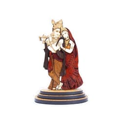 PLEASANTINO 4 Inch Radha Krishna Wood Carved Statue in Exotic Hard Woods - Multi Layered Hand Made Wooden Radha Krishna Idol for Car Dashboard, Home, Office, and Travel