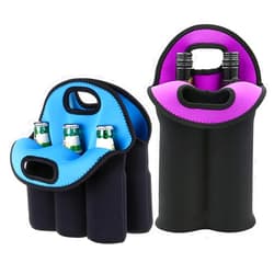 Hipiwe Set of 2 - Insulated Neoprene Wine Carrier Tote Bag + 6 Pack Beer Water Can Carrier Tote Bottle Holder Bottle Cooler Bag - Perfect for Travel with Secure Carry Handle