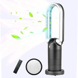 Ocean Loong Bladeless Tower Fan with Air Purifier - 120° Oscillating & Tilt Head - Quiet Cooling Fan for Bedroom Home Office - 9 Speeds - 9H Timer - Remote Control - 29” AB01P (Grey)