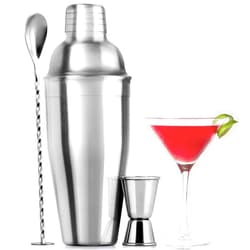 Zulay Kitchen Large 24 oz Stainless Steel Cocktail Shaker Set - Mixed Drink Shaker - Martini Shaker Set with Built in Strainer, Double Sided Jigger & Combo Muddler Mixing Spoon - Pro Margarita Shaker