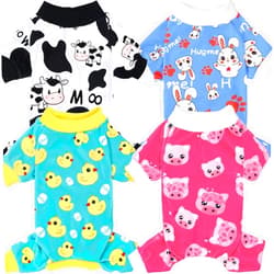 XPUDAC 4 Piece Dog Pajamas for Small Dogs Pjs Clothes Puppy Onesies Outfits for Doggie Christmas Shirts Sleeper for Pet Cats Jammies-S