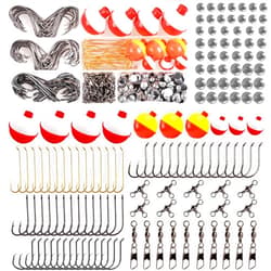 OROOTL Fishing Hooks Bobbers Tackle Kit, 200pcs Basic Fishing Tackle Box Set Include Fishing Hooks Bobbers Weights Snap Swivels Freshwater Terminal Tackle Kit for Kids Starter Beginners