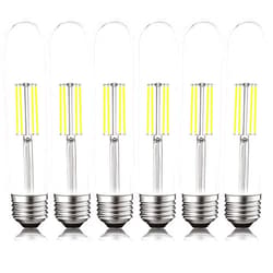 LUXRITE Vintage T9 LED Tube Light Bulbs 60W Equivalent, 5000K Bright White, 550 Lumens, Dimmable Edison Tubular Light Bulbs 5W, Clear Glass, LED Filament Bulb, UL Listed, E26 Standard Base (6 Pack)