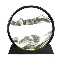 BGFJYUK Moving Sand Art Picture in Motion, Round Tempered Glass 3D Deep Sea Sandscapes with Display Flowing Sand Frame for Relaxing Desktop Home Office Work Décor for Kids Adults (Black, 7inch)