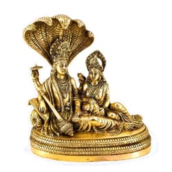 Whitewhale White Whale Lord Vishnu with Lakshmi Rest Upon Shesha Naag Brass Statue Religious Strength Sculpture Idol