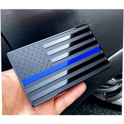 LFPartS USA Embossed Stainless Steel Metal Flag for Cars, Trucks Show Support of Police and Law Enforcement Officers Black with Thin Blue Line 5
