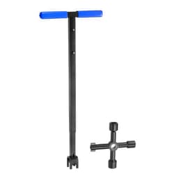 HARFINGTON Water Meter Key, 37 Inch Adjustable Enforced Steel T-Handle Water Shut Off Water Meter Wrench with 4-way Multi-Functional Utility Key for Valves, Curb Main and Water Meters, Blue