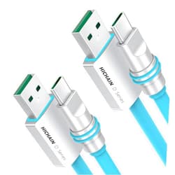 Hichain Pack of 2 USB A to USB C Charger Cable Blue 4 ft, Fast Charging 100W USB C Chubby Cable Waterproof Data Sync Type C Cord for Samsung Galaxy Phone 15 Pixel PS5 WH-ACB4-2P