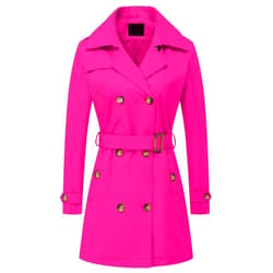 Chrisuno Women's Double Breasted Trench Coats Mid-Length Belted Overcoat Long Dress Jacket with Detachable Hood