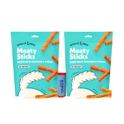 GOKUL BRANDS Wiggles & Wags Dog Treats, Chicke & Cheese Soft and Chewy Meaty Sticks, 6Oz (Pack of 2) Bundled with Dog Poop Bag