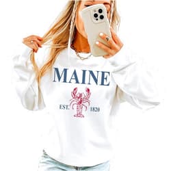 Aurlex Tees Maine Lobster Sweatshirt, Maine Pullover, Faded Vintage Aesthetic, Trendy Travel Destination Gift For Him or Her, Unisex Crewneck Sweatshirt