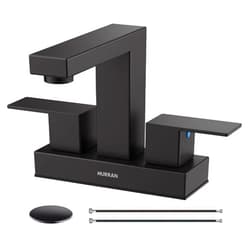 Hurran Matte Black Bathroom Sink Faucet, Hurran 4 inch Bathroom Faucets for Sink 3 Hole with Pop-up Drain and Supply Lines, Stainless Steel 2-Handle Faucet for Bathroom Sink Vanity RV Restroom