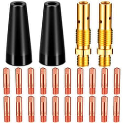 Therwen 24 Pcs Flux Core Gasless Nozzle Tips Kit KP1939-1 Flux Core Welder Flux Welder Contact Tips Gasless Nozzle Gas Diffusers for Welder Gun (0.035