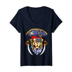 Funny Dogue De Bordeaux Dog Lovers Womens Dogue De Bordeaux Pirate Funny Halloween Bordeaux Mastiff V-Neck T-Shirt