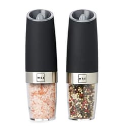 Willow & Everett Electric Salt and Pepper Grinder Set - 2 Battery-Operated, Automatic Salt and Pepper Shakers - Black and Stainless Steel Gravity Electric Salt Grinder & Pepper Mill for Seasoning