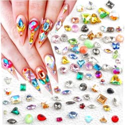 Jaliya 50pcs Colorful Rhinestones for Nails Pointed Bottom Nail Rhinestones Nail Gems Nail Crystals Diamond Kawaii Nail Charms Butterfly Star Heart Geometric Multi Shapes Rhinestones for Crafts Nail Supplies
