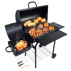 HaSteeL Charcoal Grill Offset Smoker, Heavy Duty Portable Barbecue Grill with 780 SQ.IN. Cooking Grilling Area, BBQ Barrel Grills with Wheels for Outdoor Patio, Side Table & Adjustable Carbon Pan