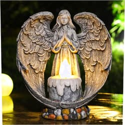 Yiosax Angel Garden Statues Outdoor Cemetery Decorations for Grave Take The Cross Praying Wings Angel Figurine Cemetery Lights Patio Lawn Yard Porch Decorations 10.24 Inch